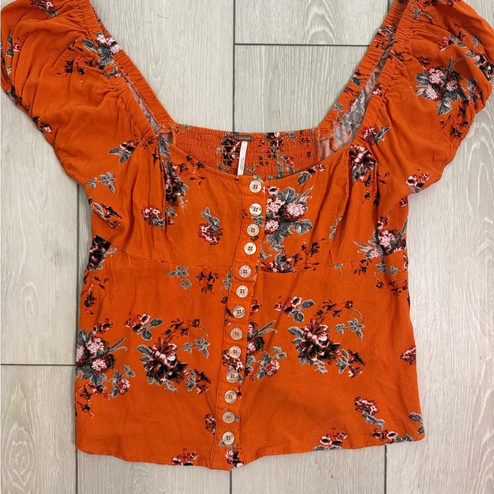Free People Orange Floral Blouse